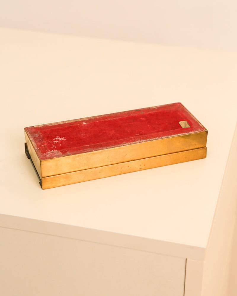Vintage Italian brass box with red glass lid detail