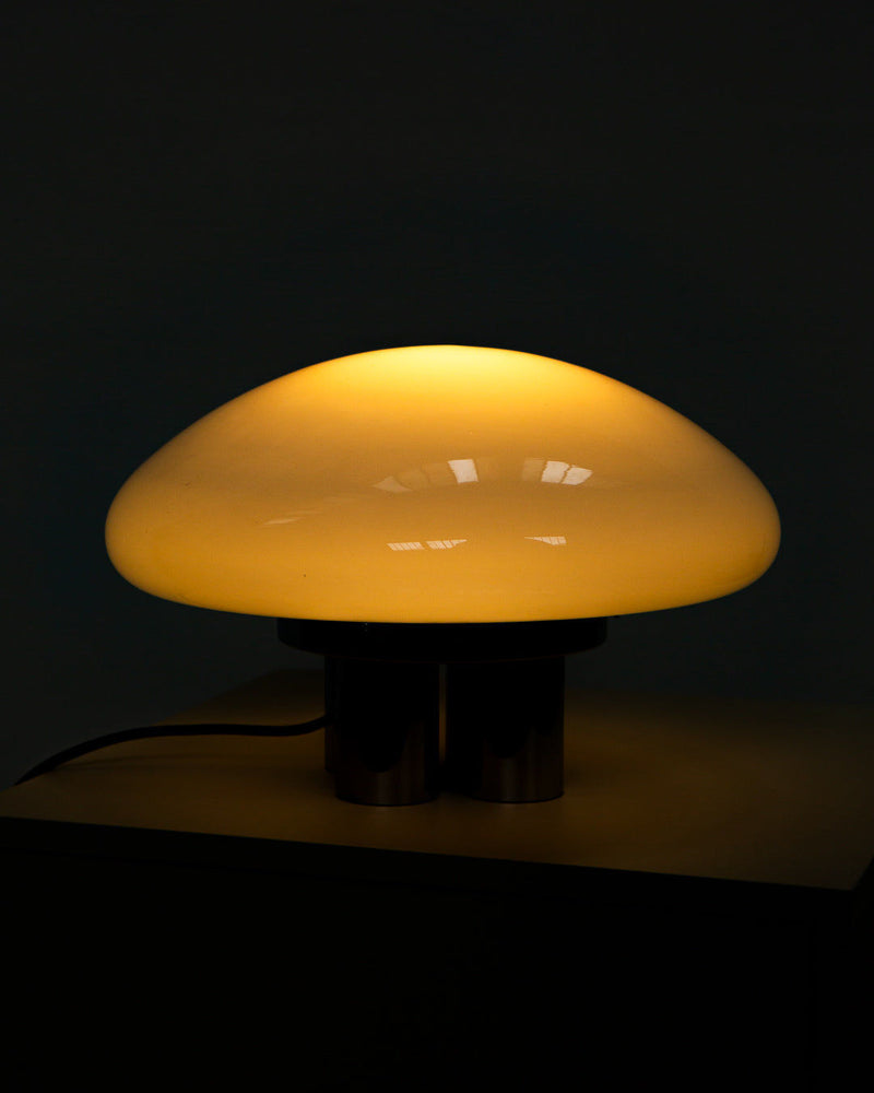 Orange glass Magnolia table lamp by Sergio Mazza illuminated profile