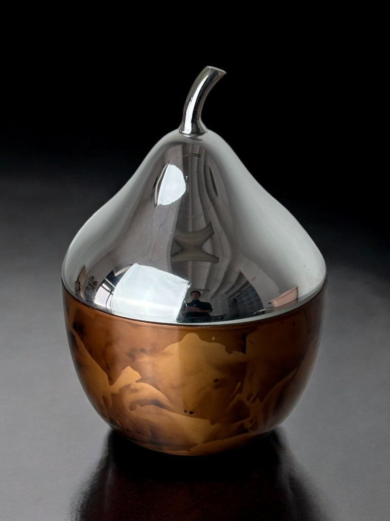 Chrome and amber glass pear-shaped ice bucket by Luxium 1980s