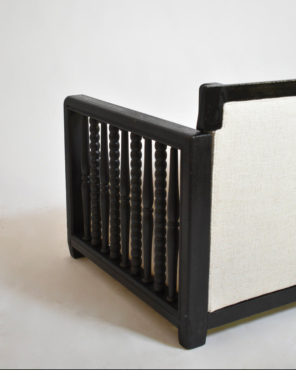 Pair of Ebonised Wood Back Top Fireside Armchairs, 1940s