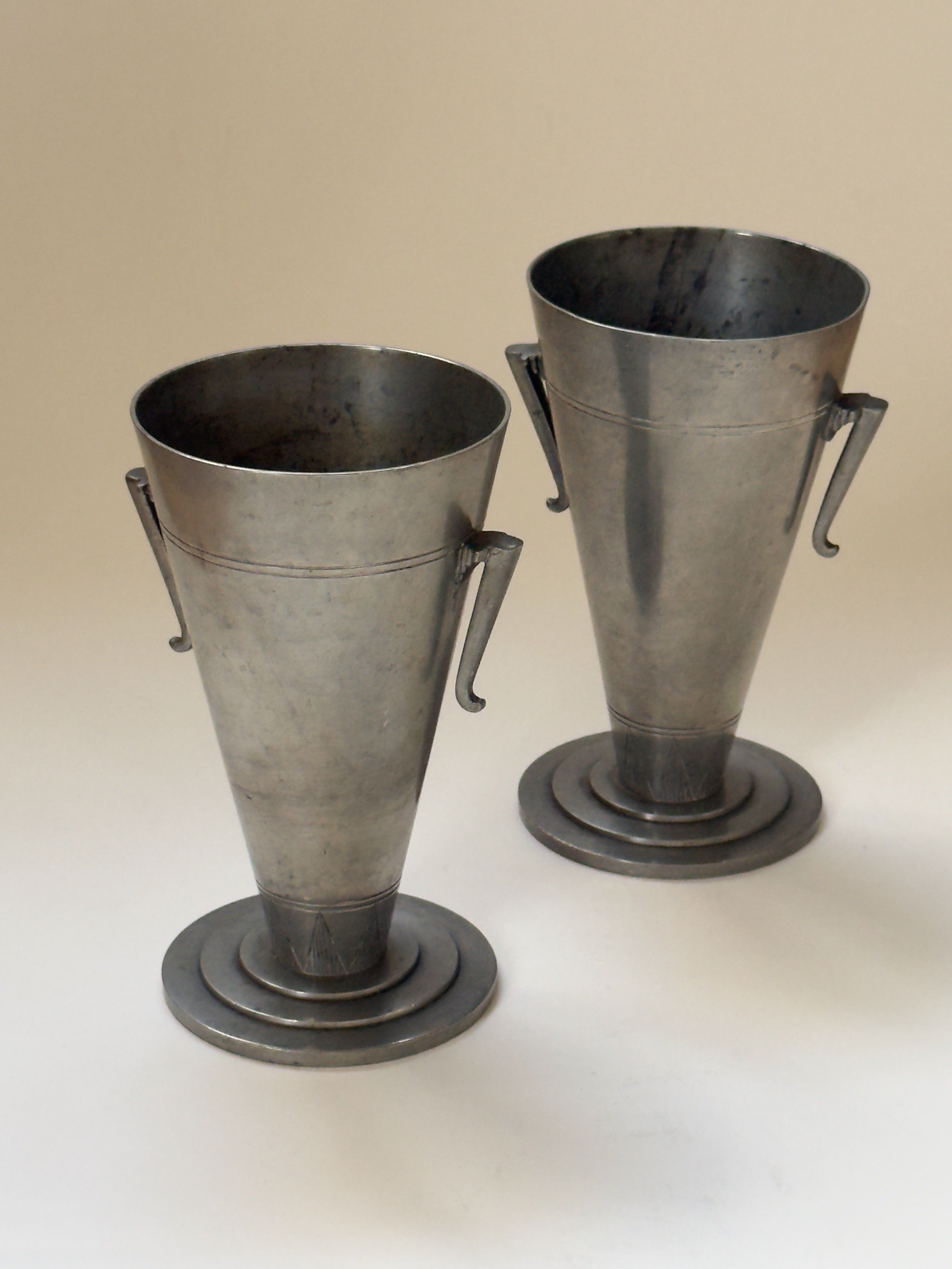 Set of Two Swedish Art Deco Pewter Vases, 1930s