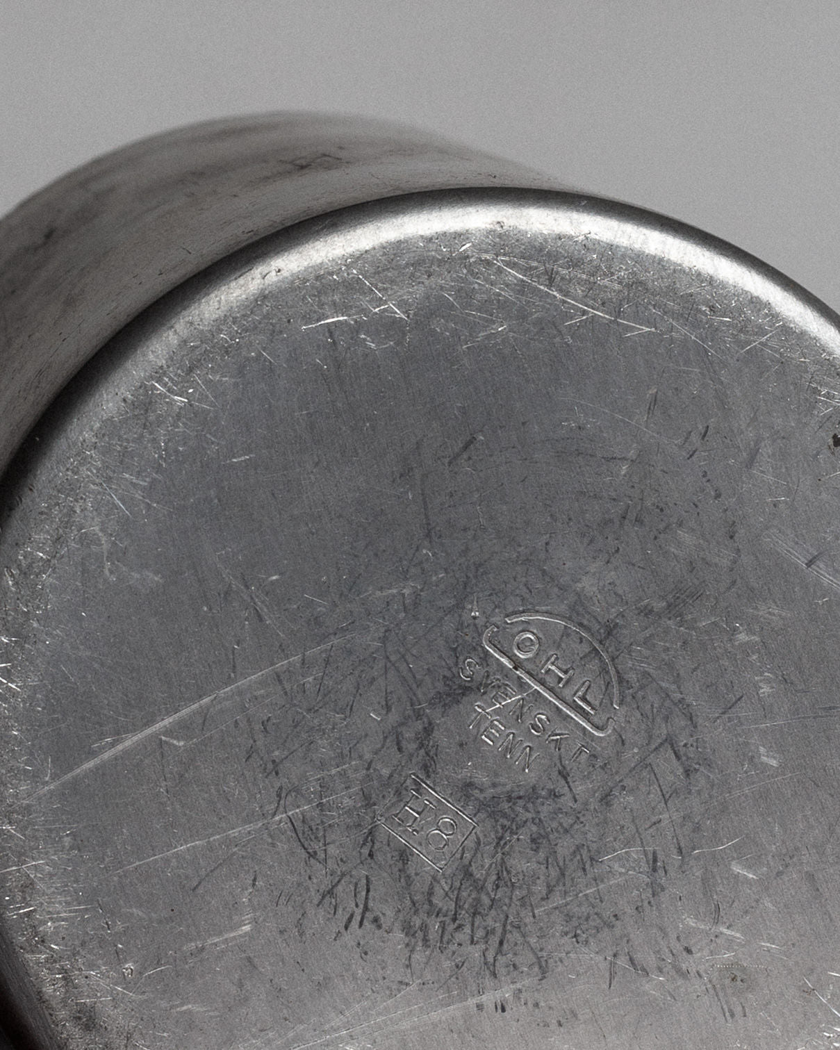 Bottom detail of Art Deco pewter box showing maker's mark
