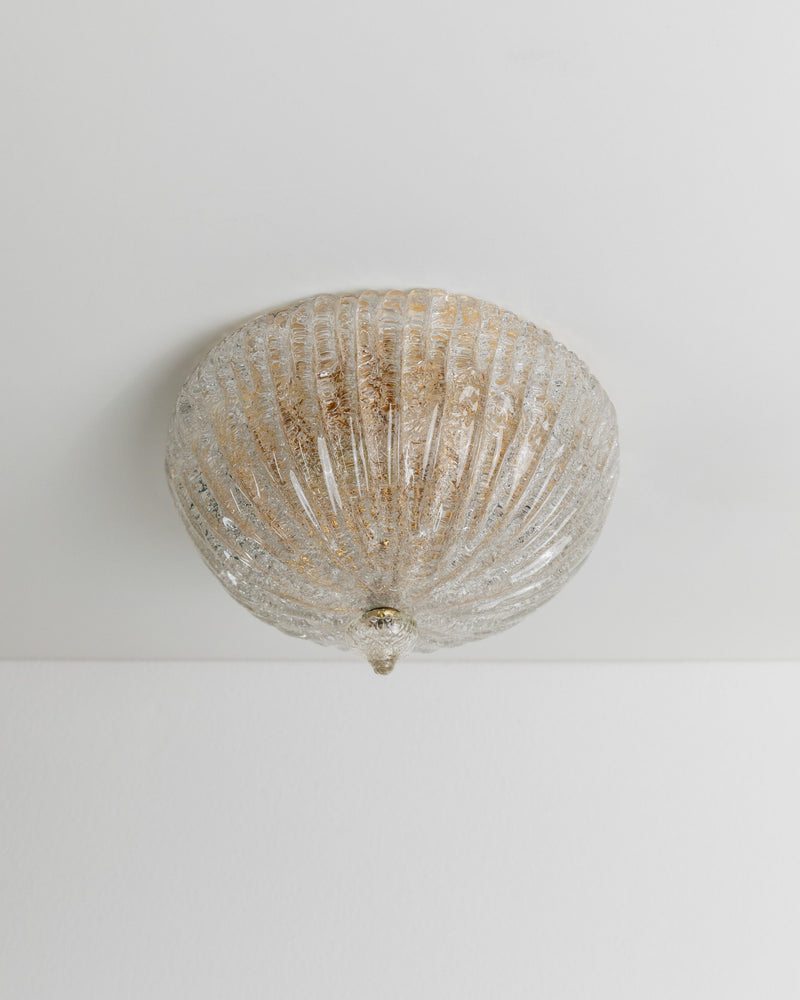 Textured Murano glass ceiling lamp detail showing ribbed pattern