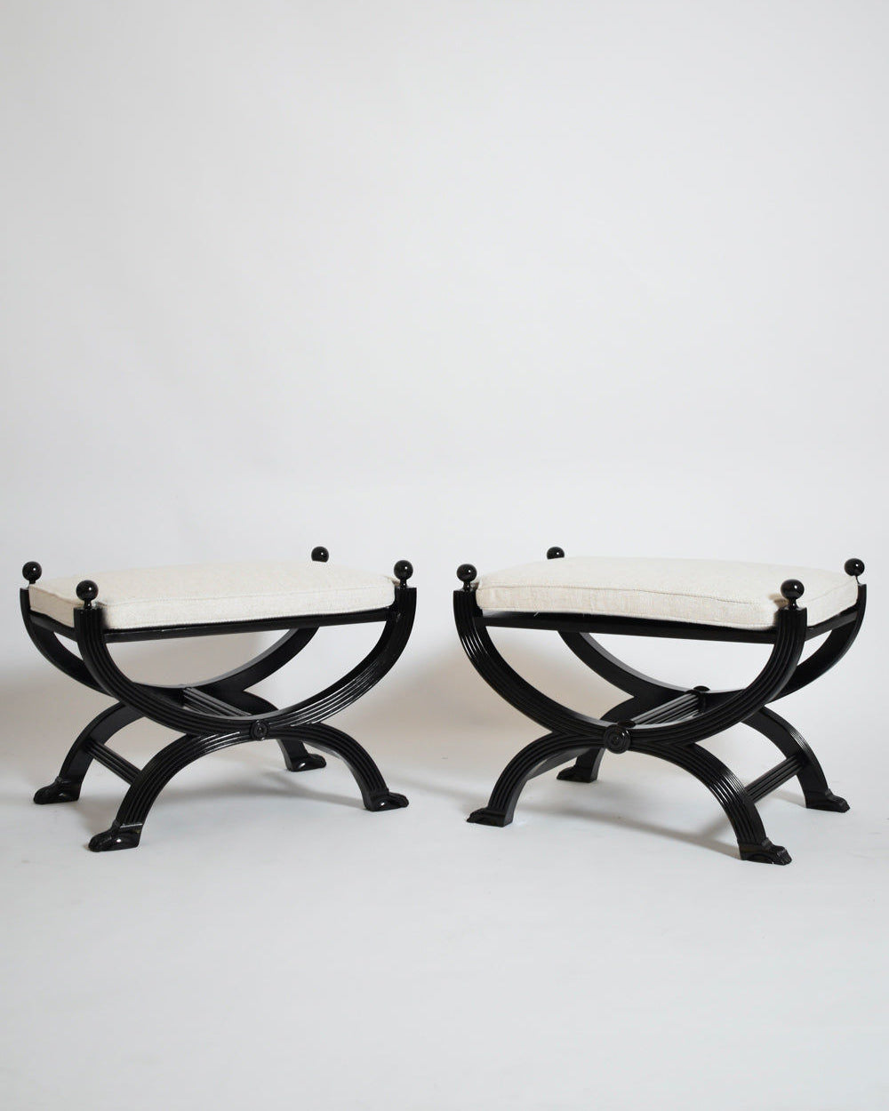 Pair of Lion Paws Feet Neoclassical Curule Stools, 1960s.