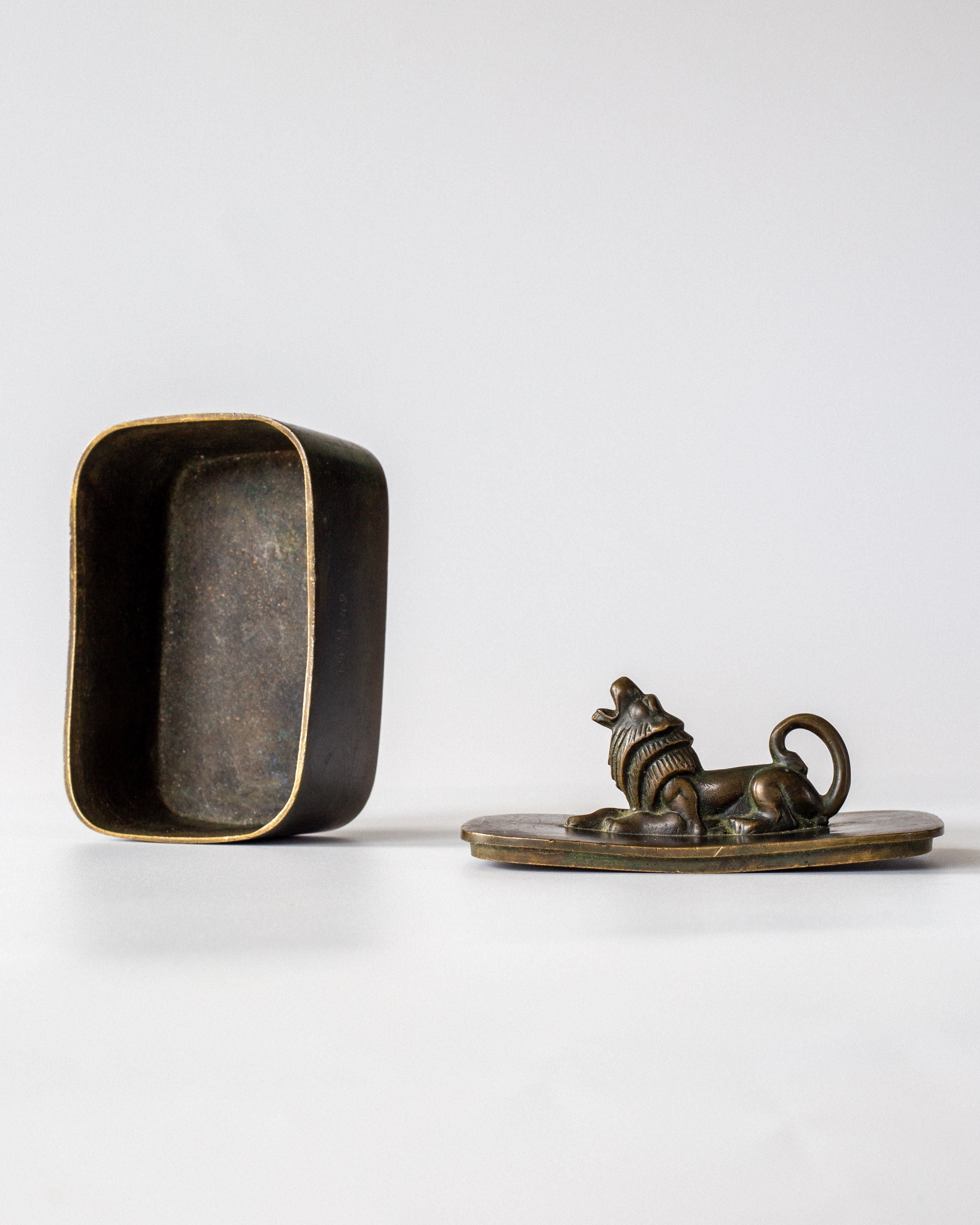 Art Deco Bronze Box with Lion Sculpture