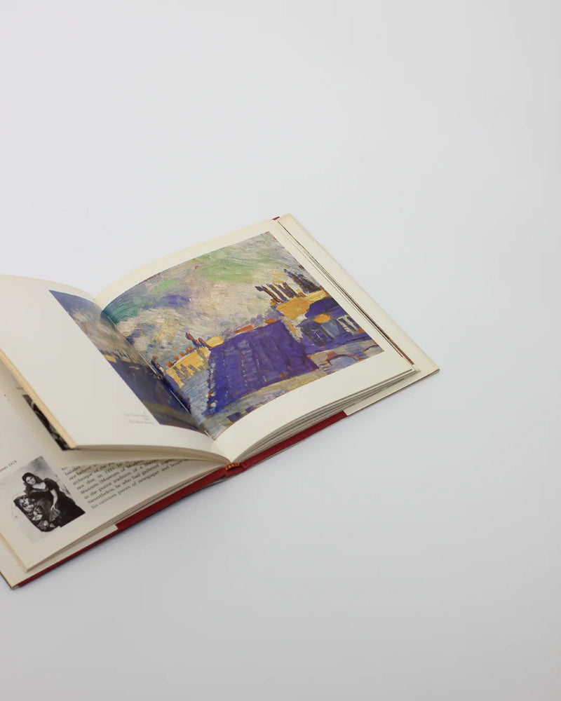 The PICASSO Book from Boga Avante Shop is open on a white background, displaying a colorful modern art-like painting of rooftops and a small black-and-white portrait on the previous page, embodying Cubism.