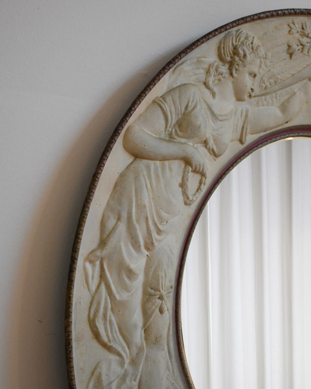 Round Embossed Metal Sheet Mirror, 1910s.