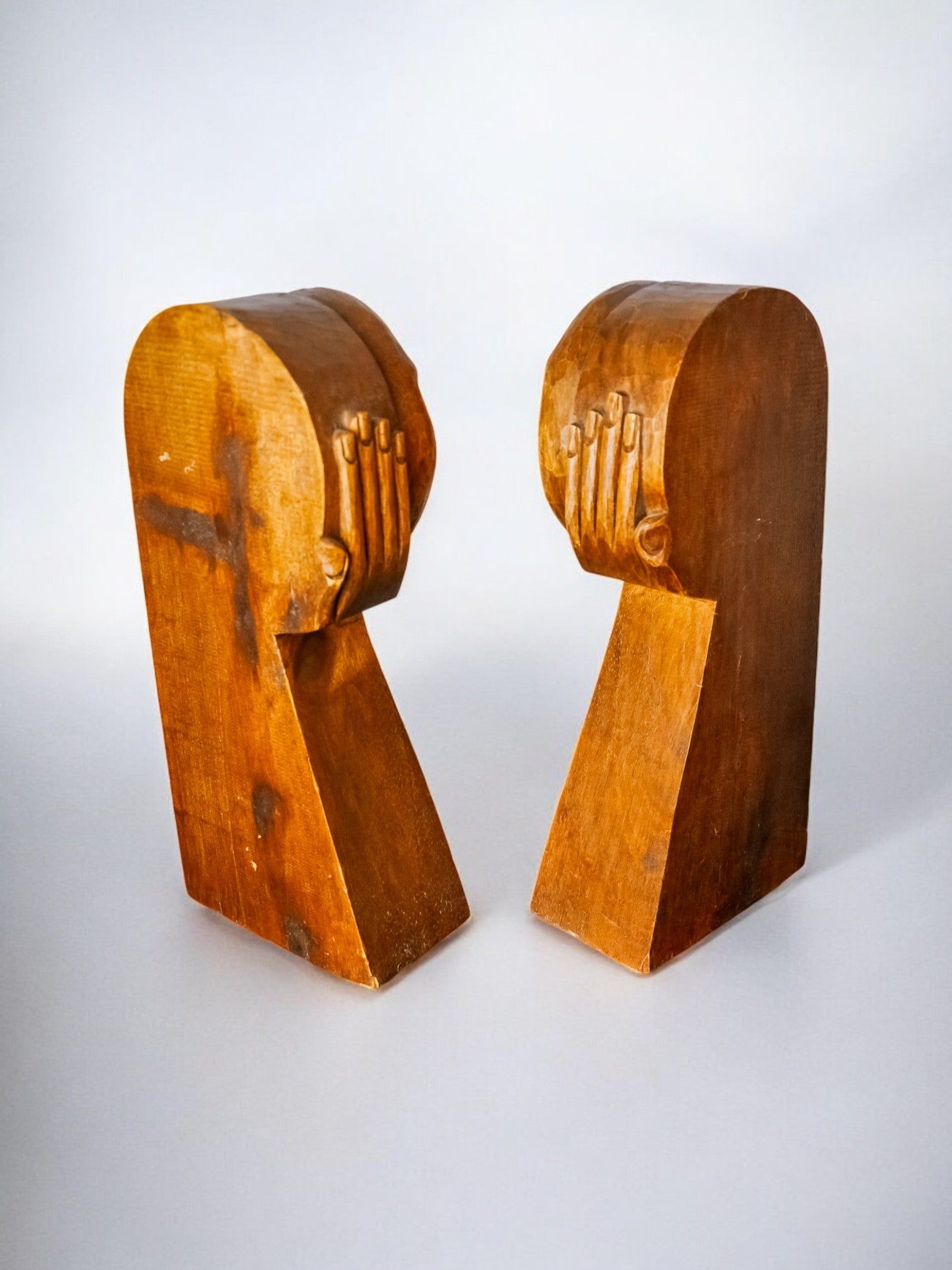 Carved Wood Bookends, France, 1960s