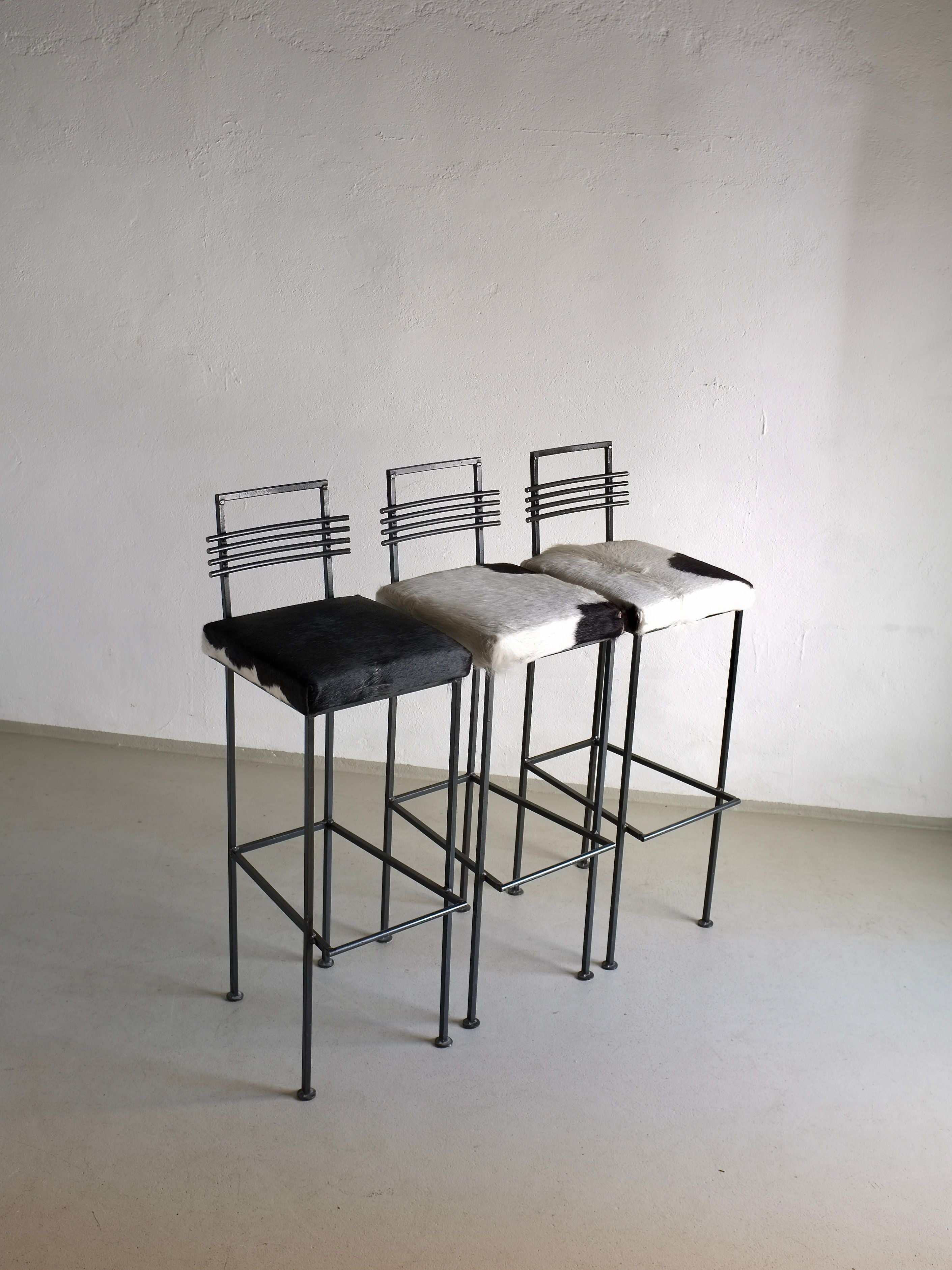 3 Wrought Iron Bar Stools by Olsson & Dam 1990s