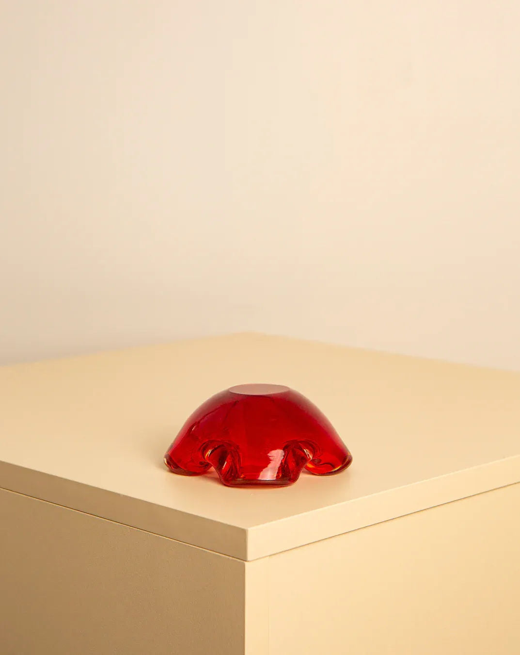 Beautiful 1960's vintage Red Murano Glass Fleur Vide Poche dish, handcrafted in Italy