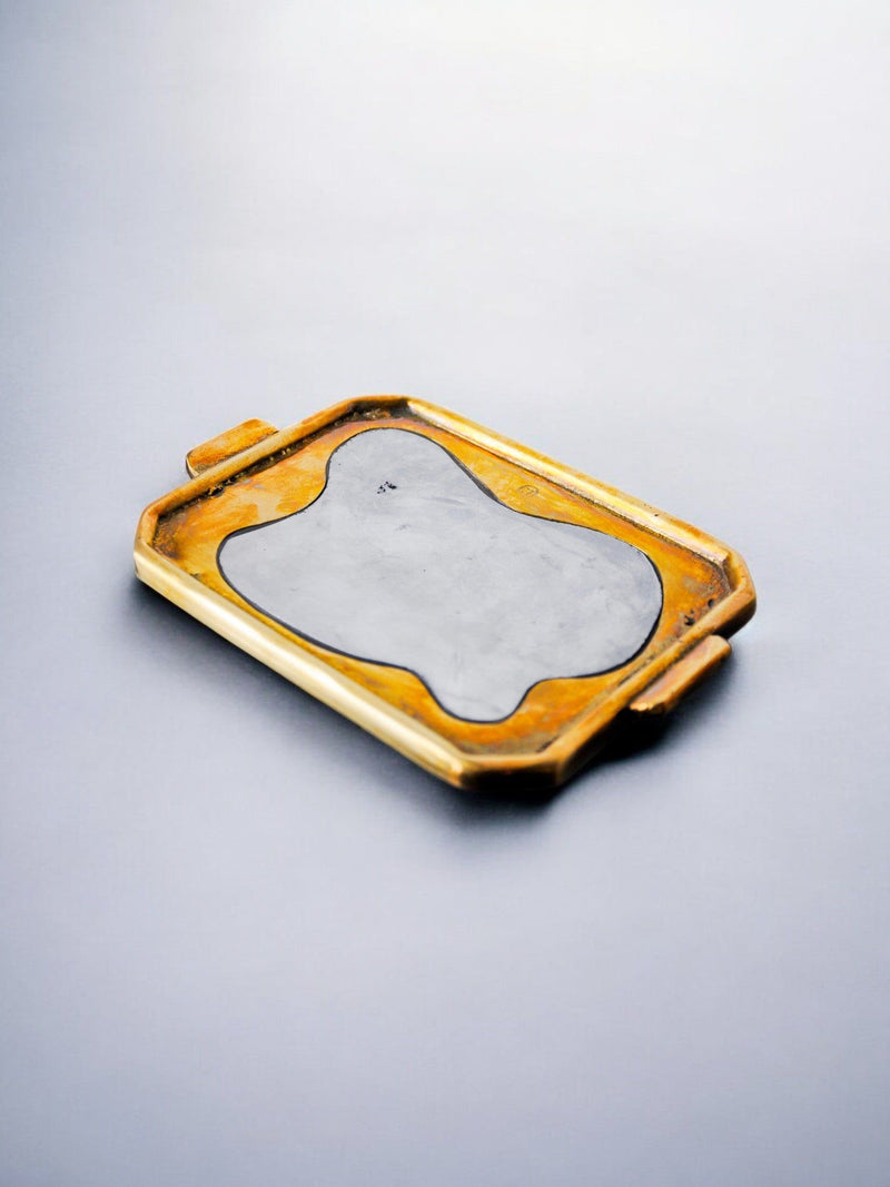 Brutalist amber glass vide-poche tray by Leopold, 1970s