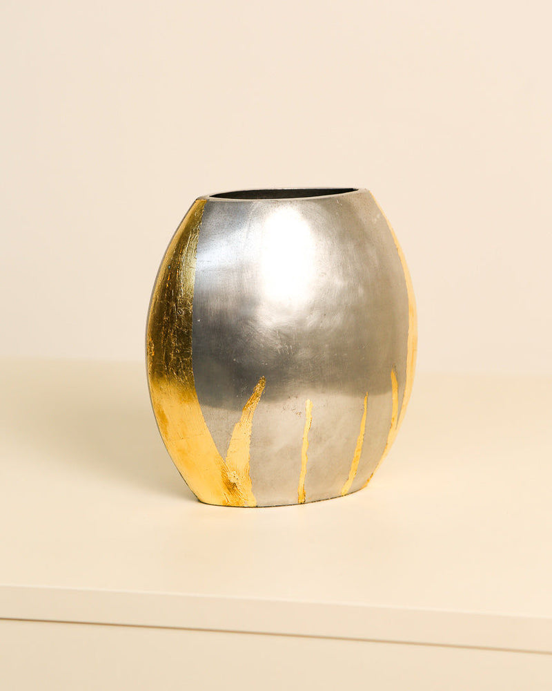 Italian silver and gold ceramic vase from the 1980s