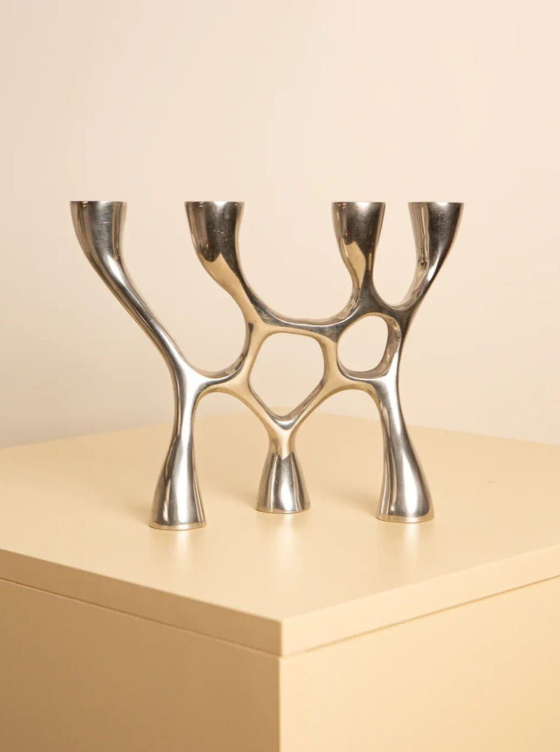 Vintage 80's aluminum candleholder with four sleek and modern heads 