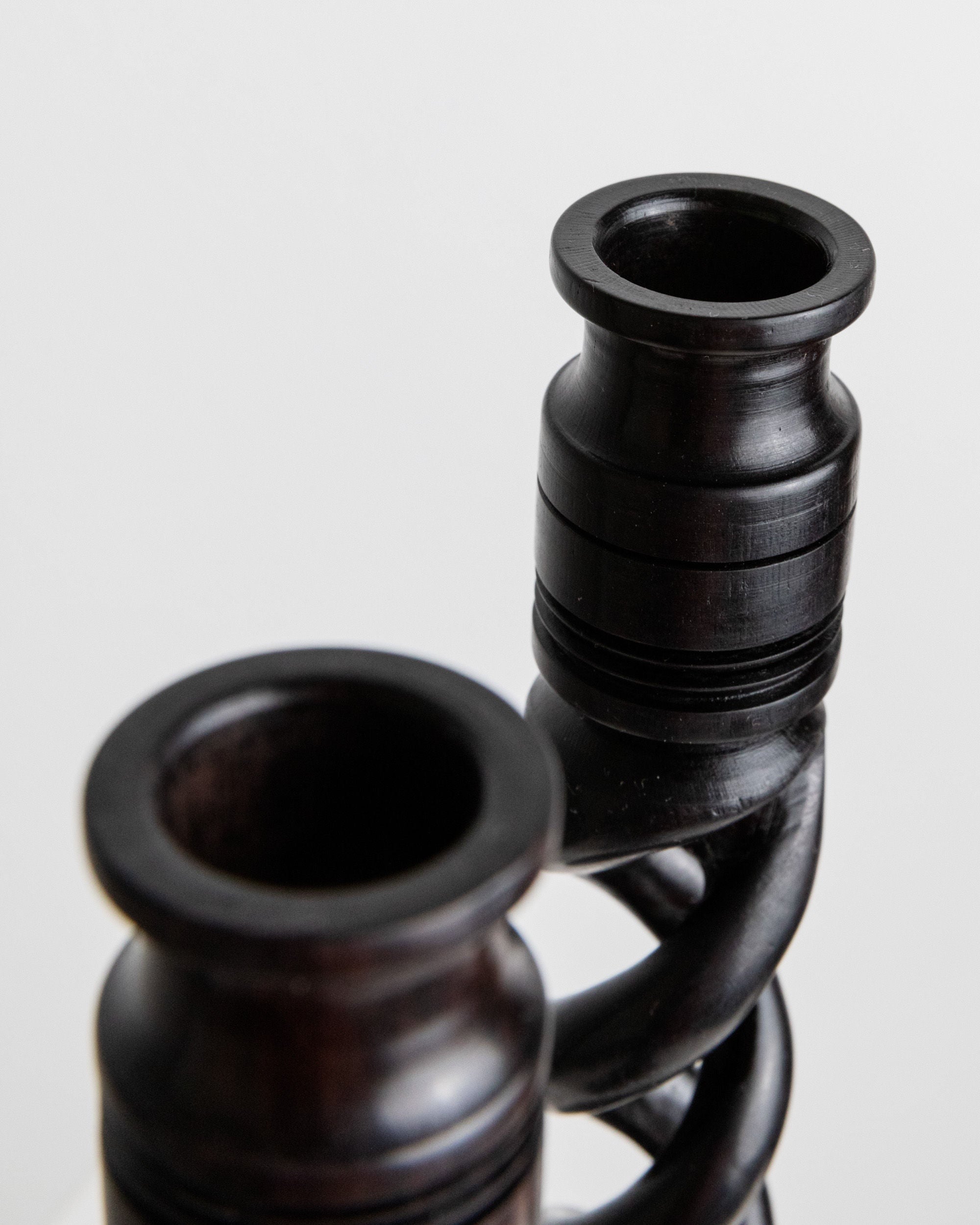 Set of 2 Candle Holders in Dark Wood, Italy 1970s