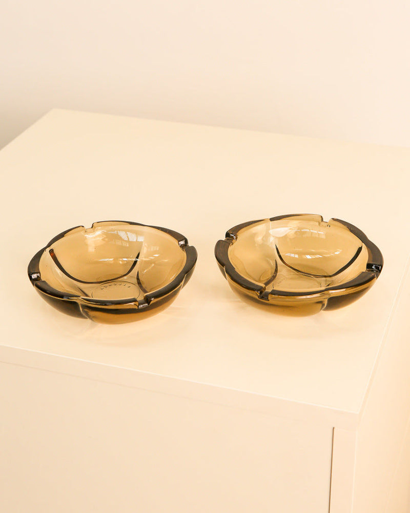 Pair of amber glass Italian ashtrays from the 1980s