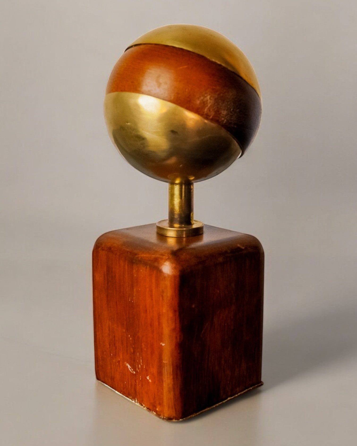 Brutalist sculpture by Ardisur, paperweight, wood and bronze, Spain 1970