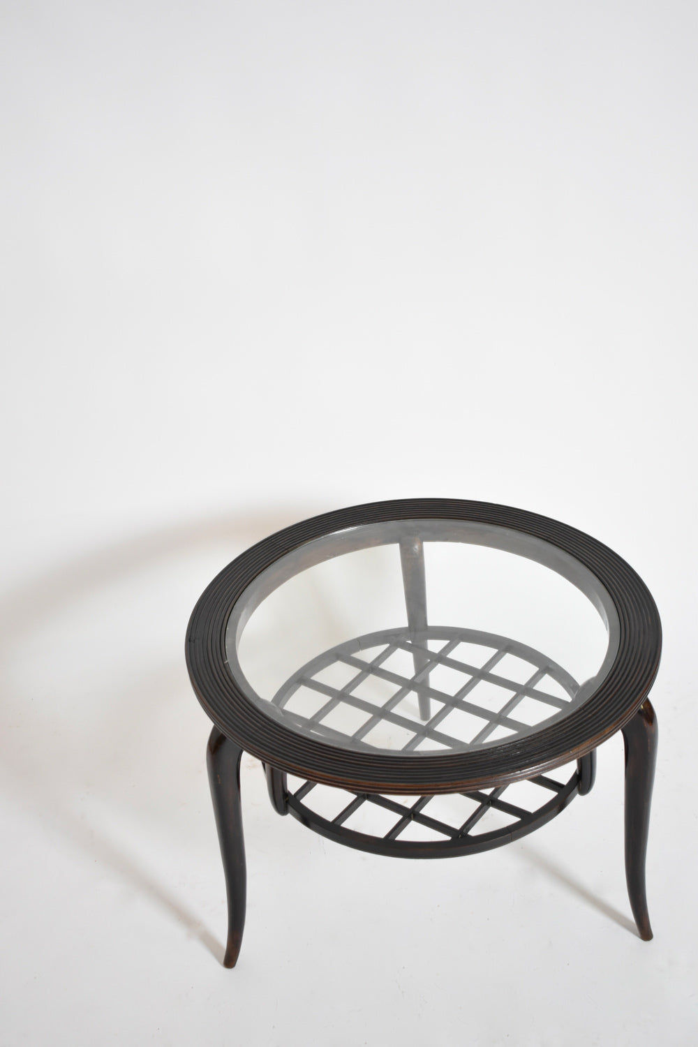 Tripod Ebonised Wood and Glass Round Side Table, 1950s