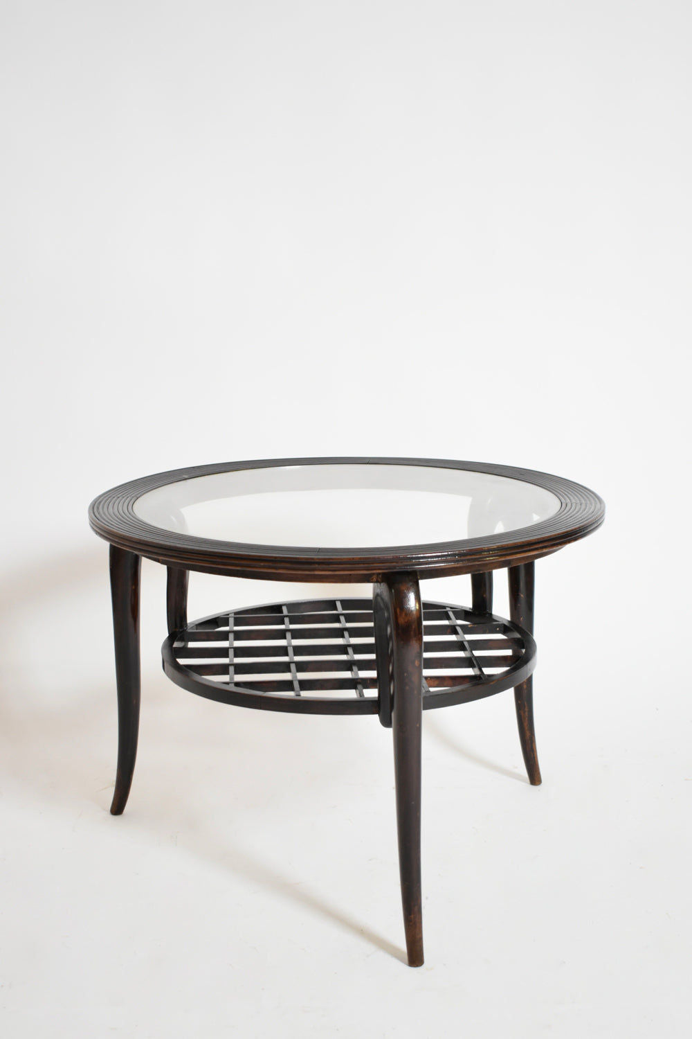 Tripod Ebonised Wood and Glass Round Side Table, 1950s