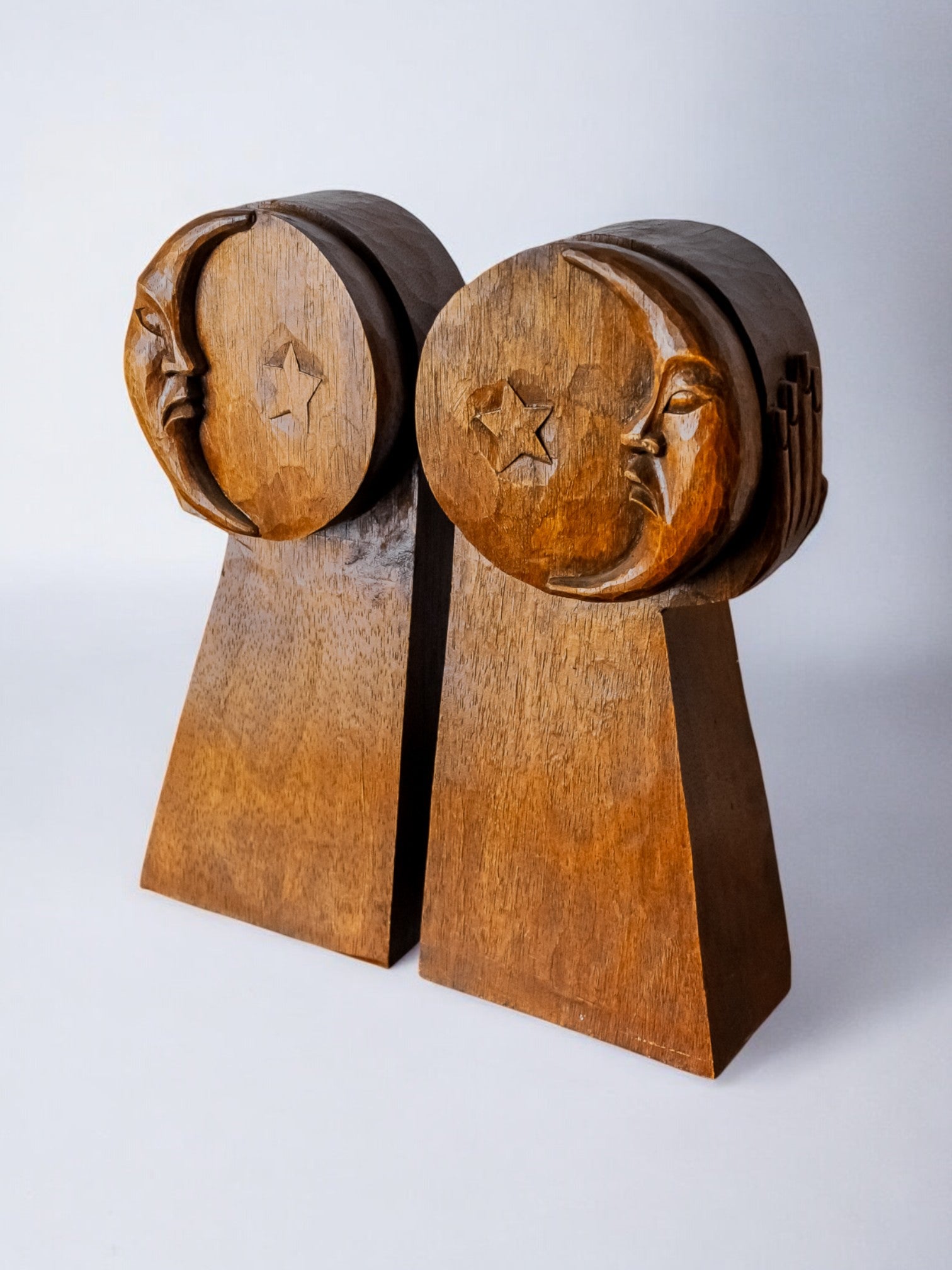 Carved Wood Bookends, France, 1960s