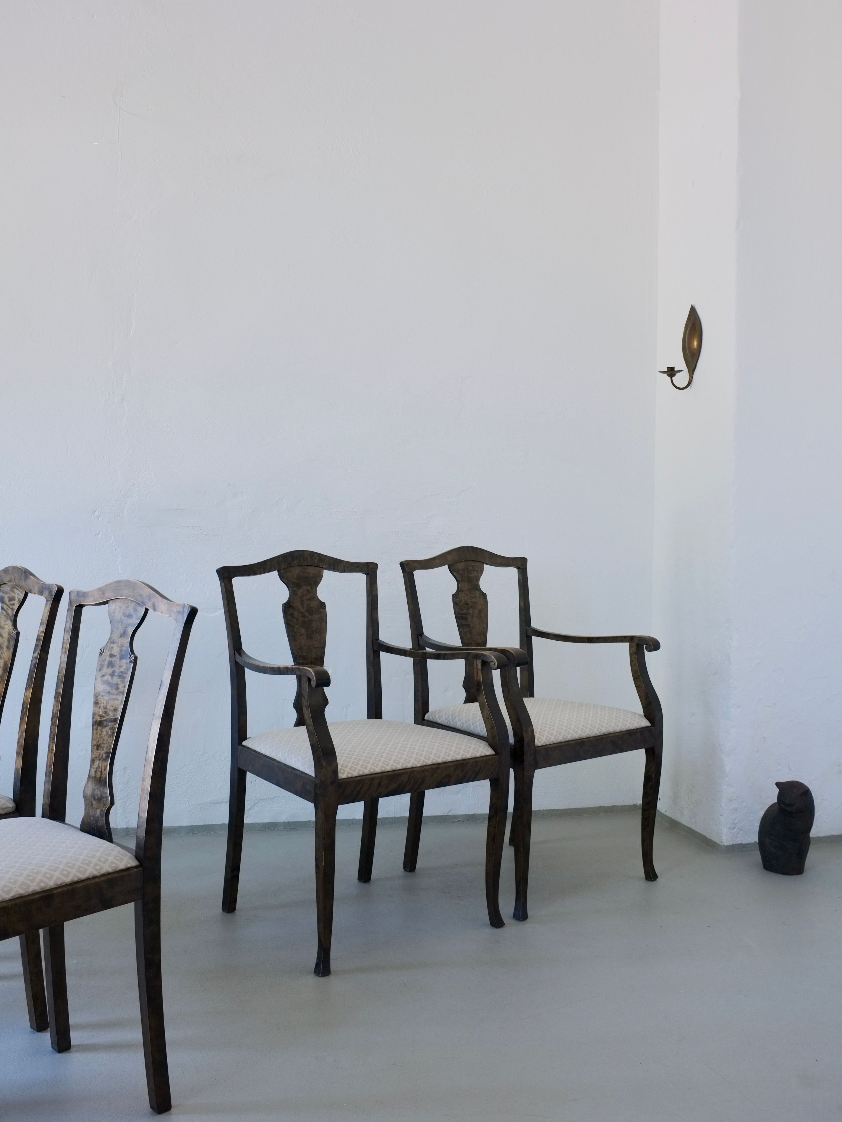 Swedish Grace Satin Birch Dining Chairs, Set of 6, 1920s