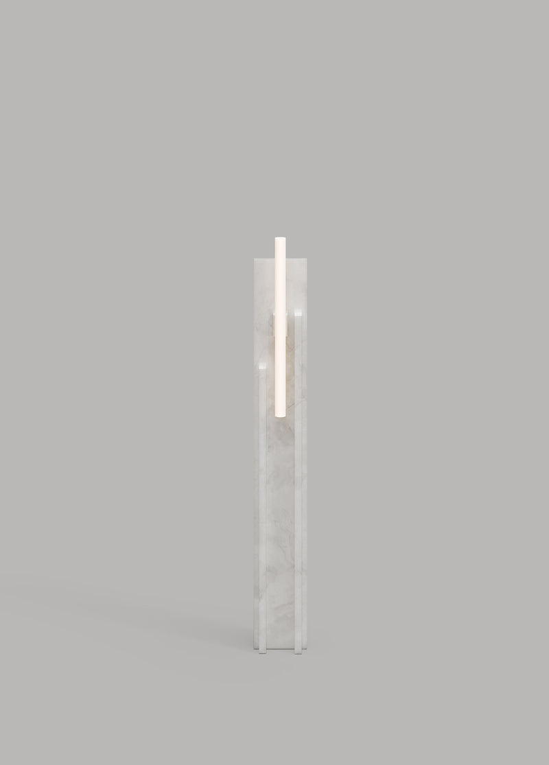 Minimalist alabaster floor lamp with vertical LED strip by OWL