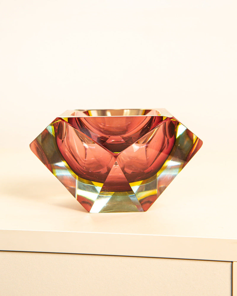 Murano glass Diamant vide-poches by Flavio Poli in amber tones