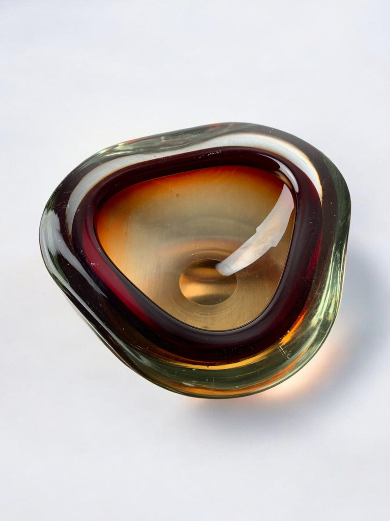 Vintage Sommerso brown glass vide-poche by Seguso Murano 1970s