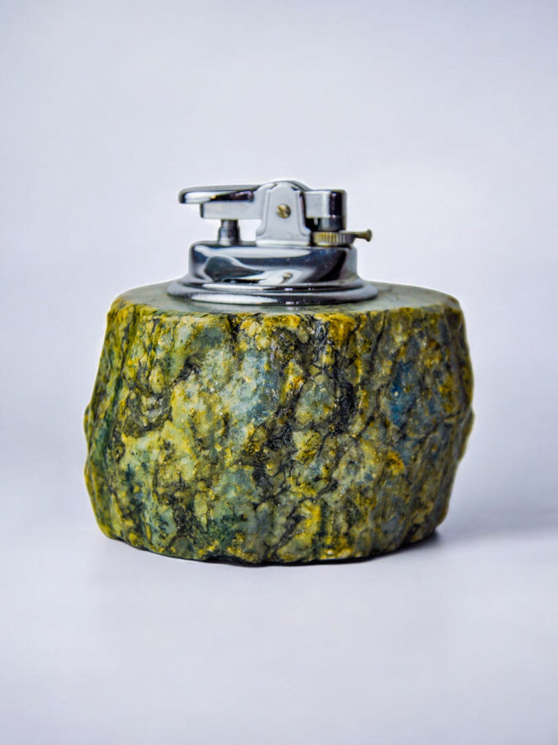 Green alabaster table lighter by Romano Bianchi, Italy 1970s