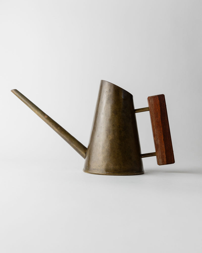 Vintage brass watering can with wooden handle by Emil Funke 1960s