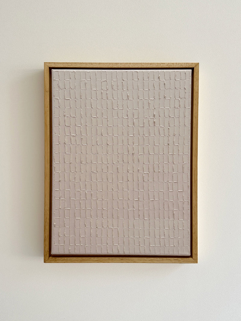 Abstract textured painting with grid pattern in neutral flesh tones