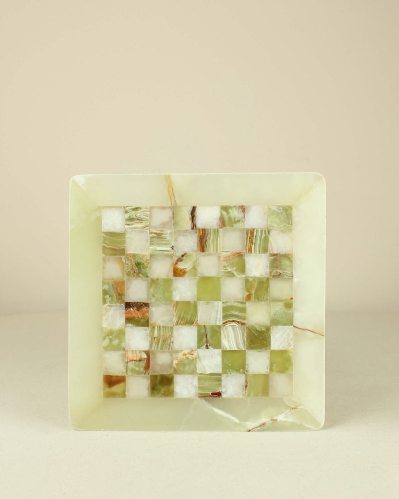 Elegant green onyx chess board with translucent squares