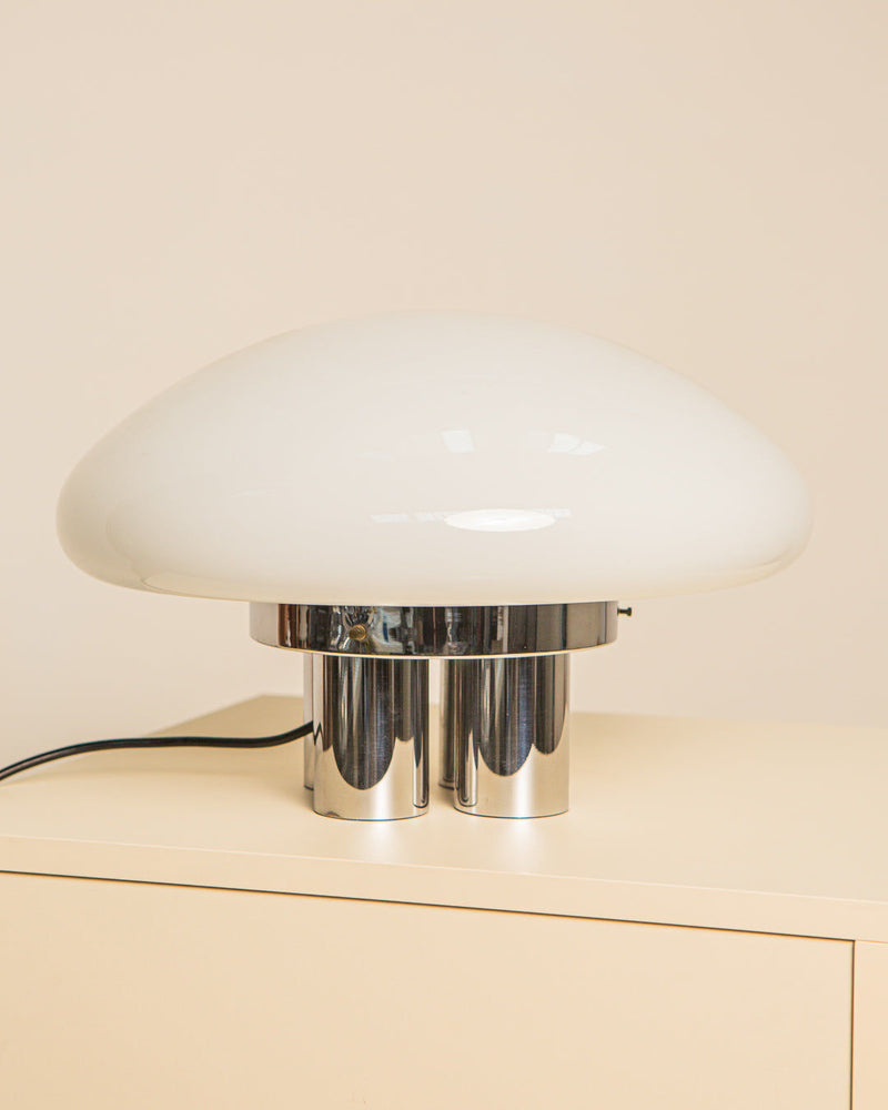 Vintage Magnolia table lamp with white shade and chrome base 70s