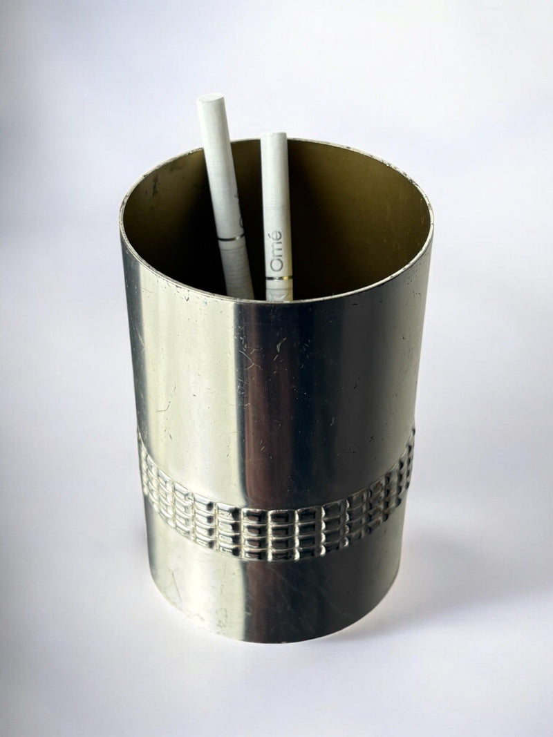 Silver plated cigarette box with geometric pattern, France 1970s
