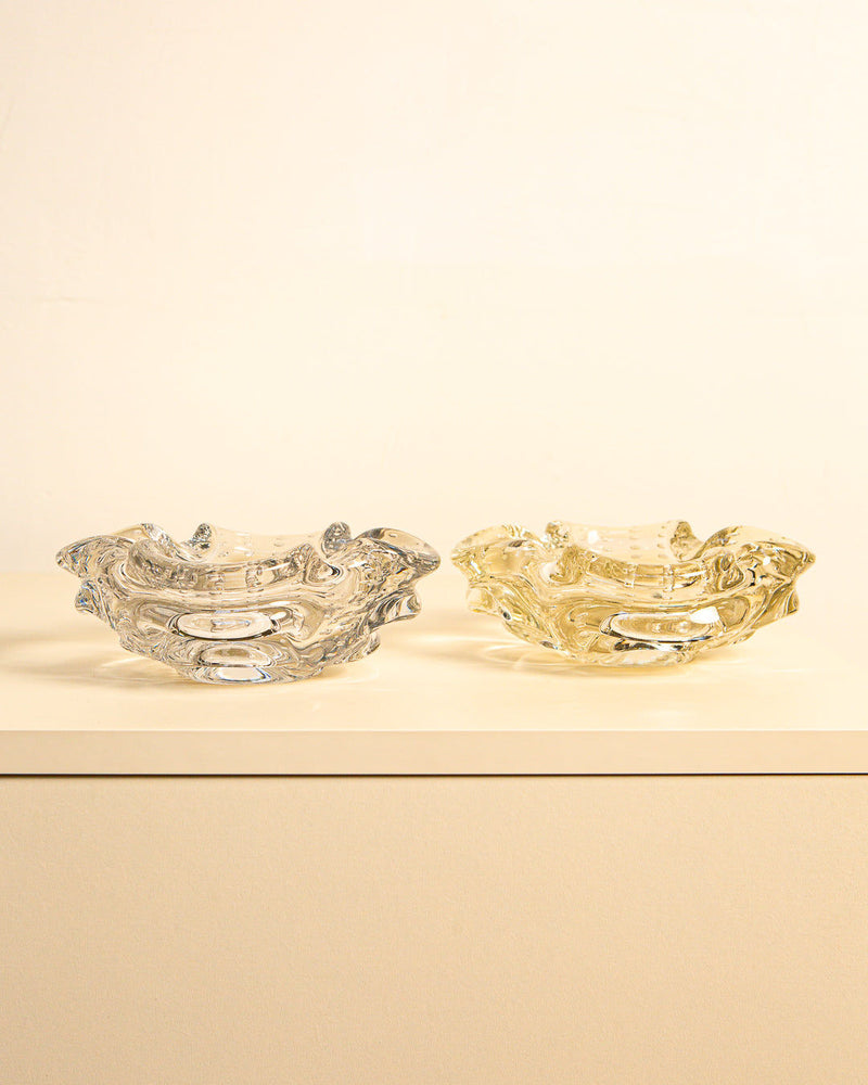 Pair of vintage Murano glass ashtrays with wavy sculptural edges