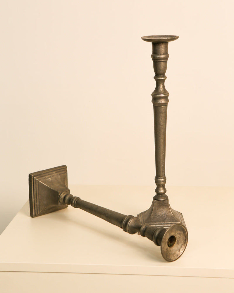 Vintage Italian cast aluminum candlestick detail view 1960s