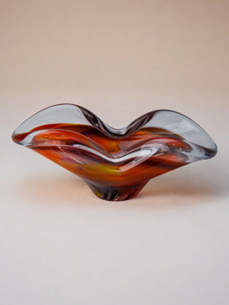 Vintage Sommerso glass ashtray with amber and clear swirled layers