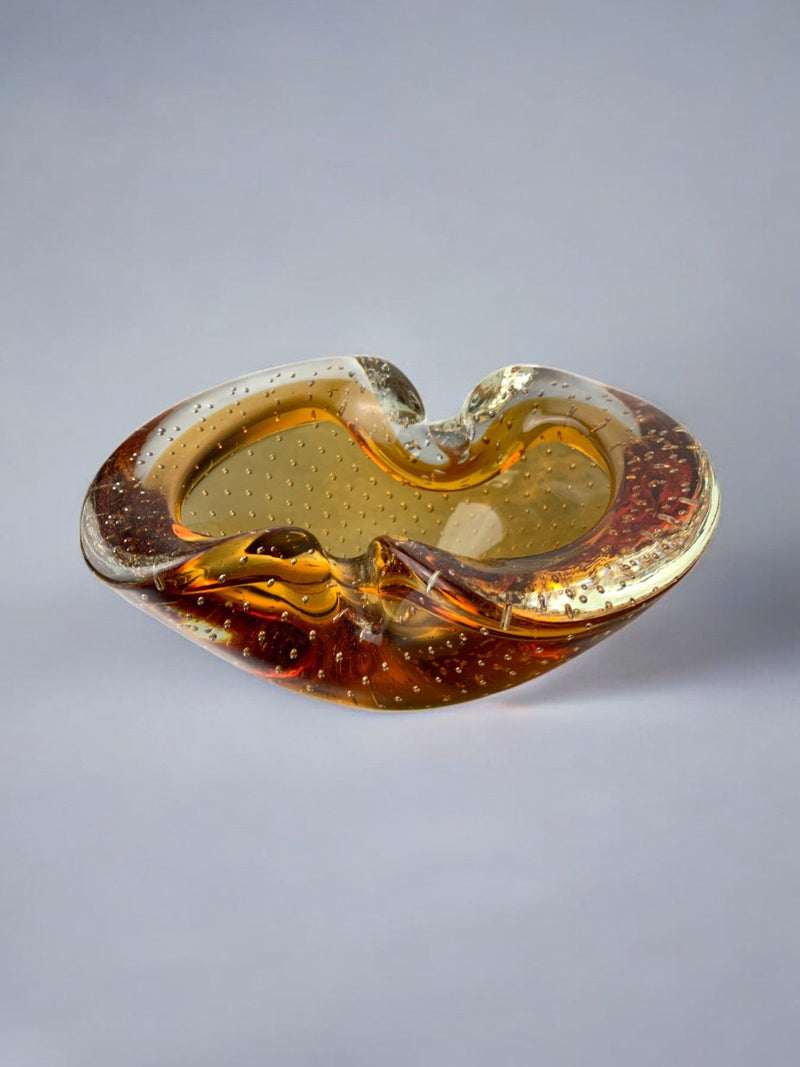 Amber Murano glass vide-poche by Seguso with controlled bubbles