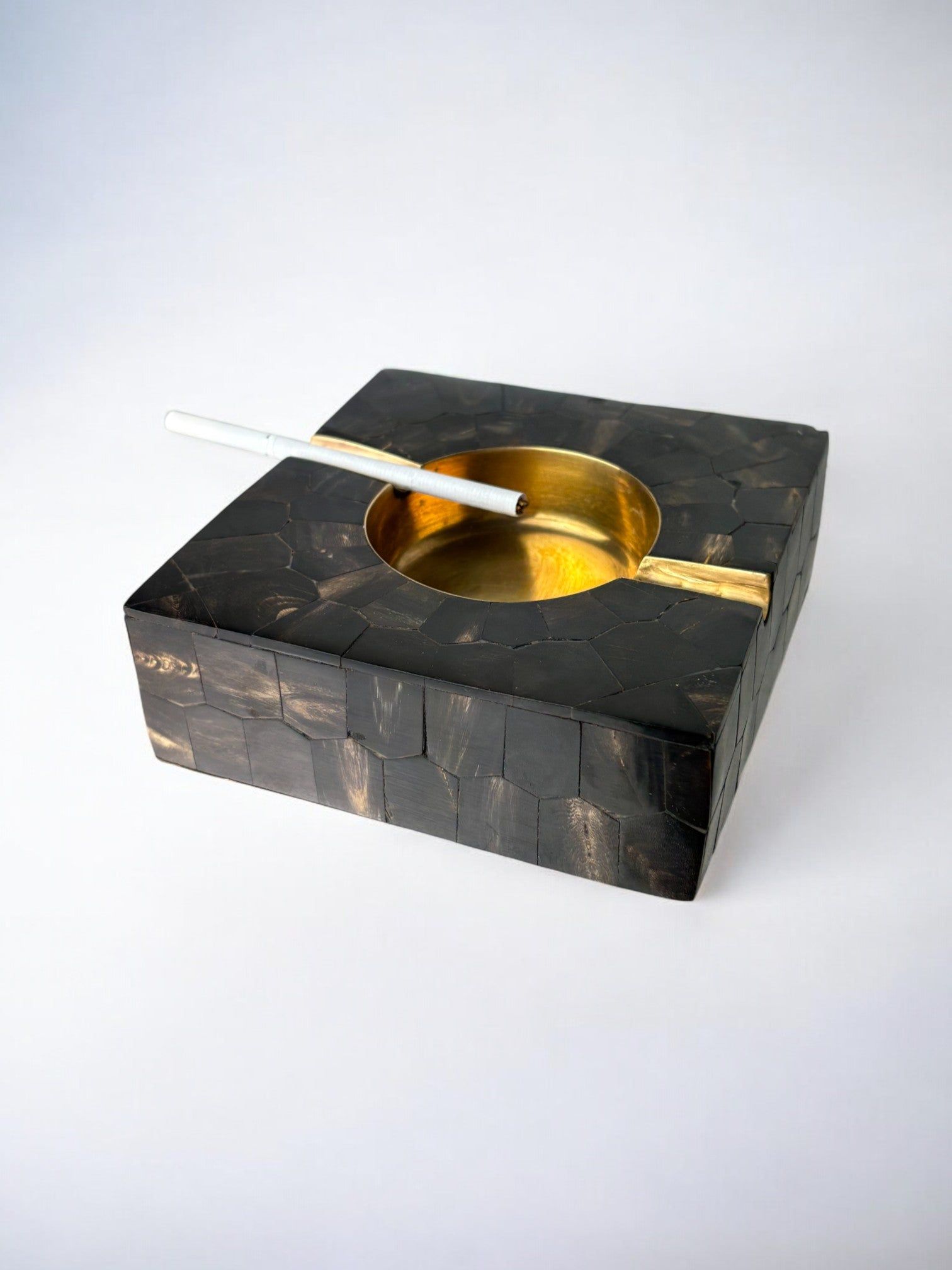 Vintage Italian tortoiseshell brass ashtray with cigarette detail