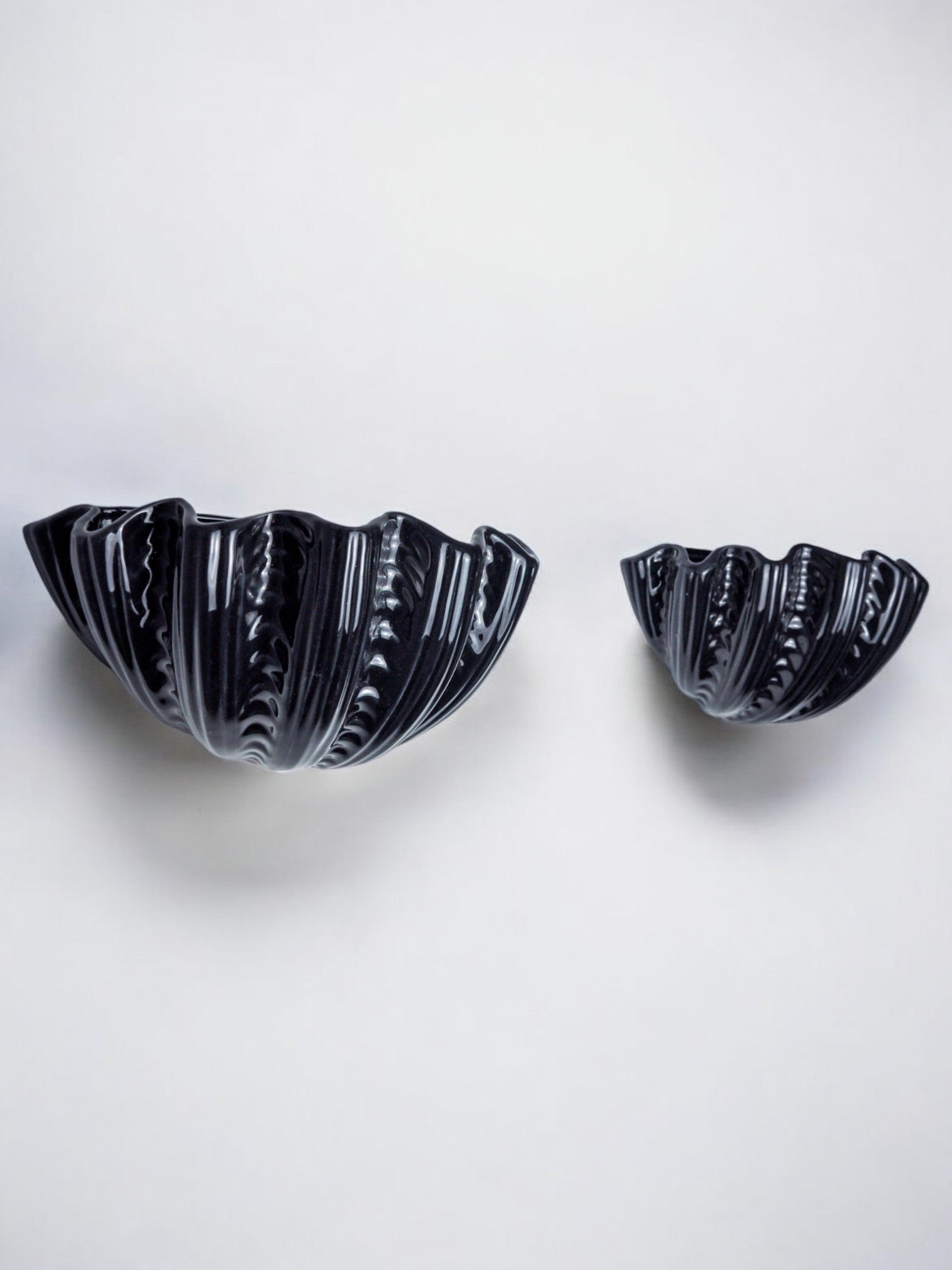 Pair of Shell Wall Lights, Black Ceramic, Italy, 1970