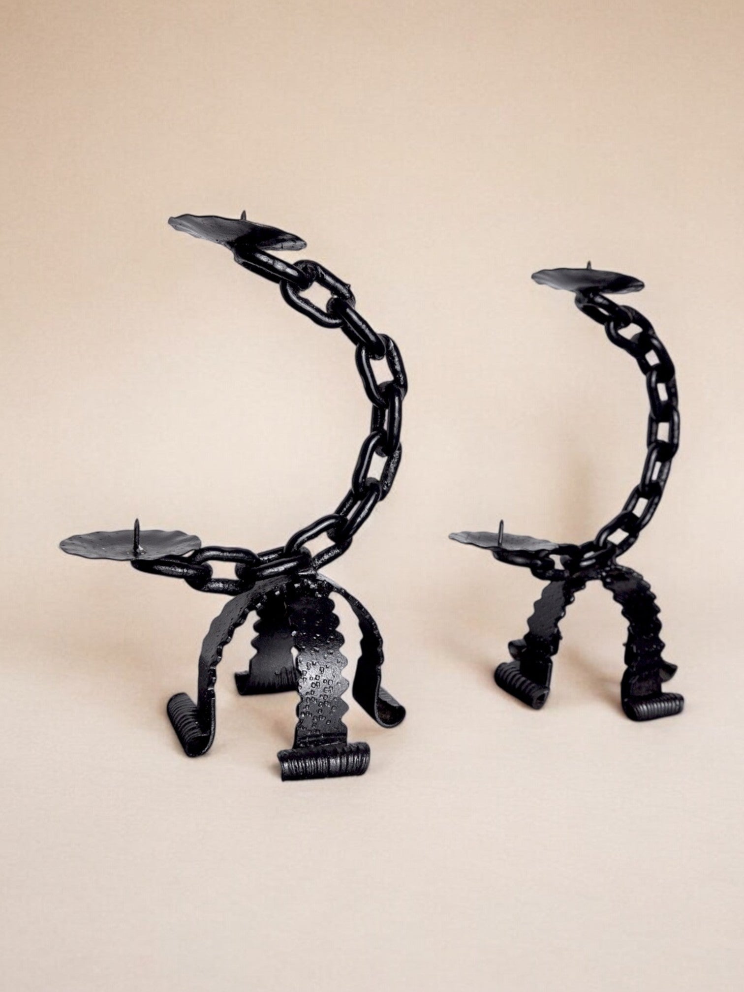 Pair of Brutalist "Chains" Candleholders, Italy, 1960s