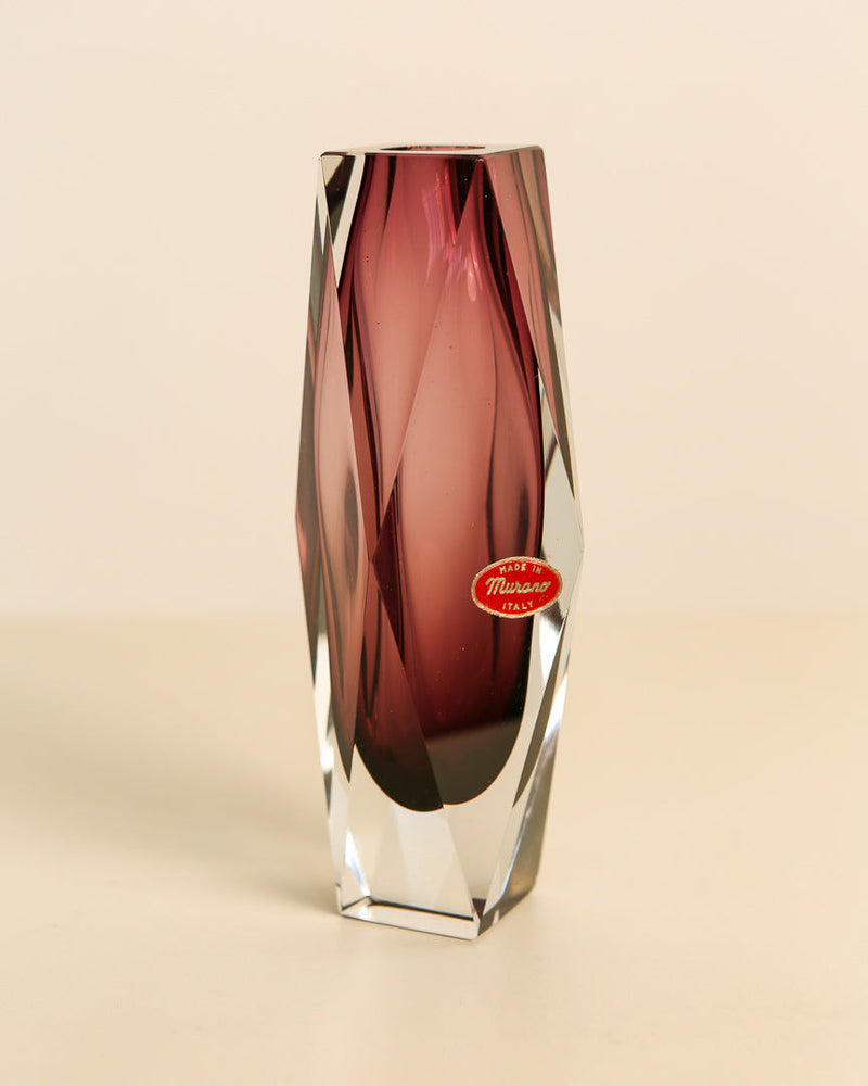 Burgundy diamond-cut Murano glass vase by Flavio Poli 1980s
