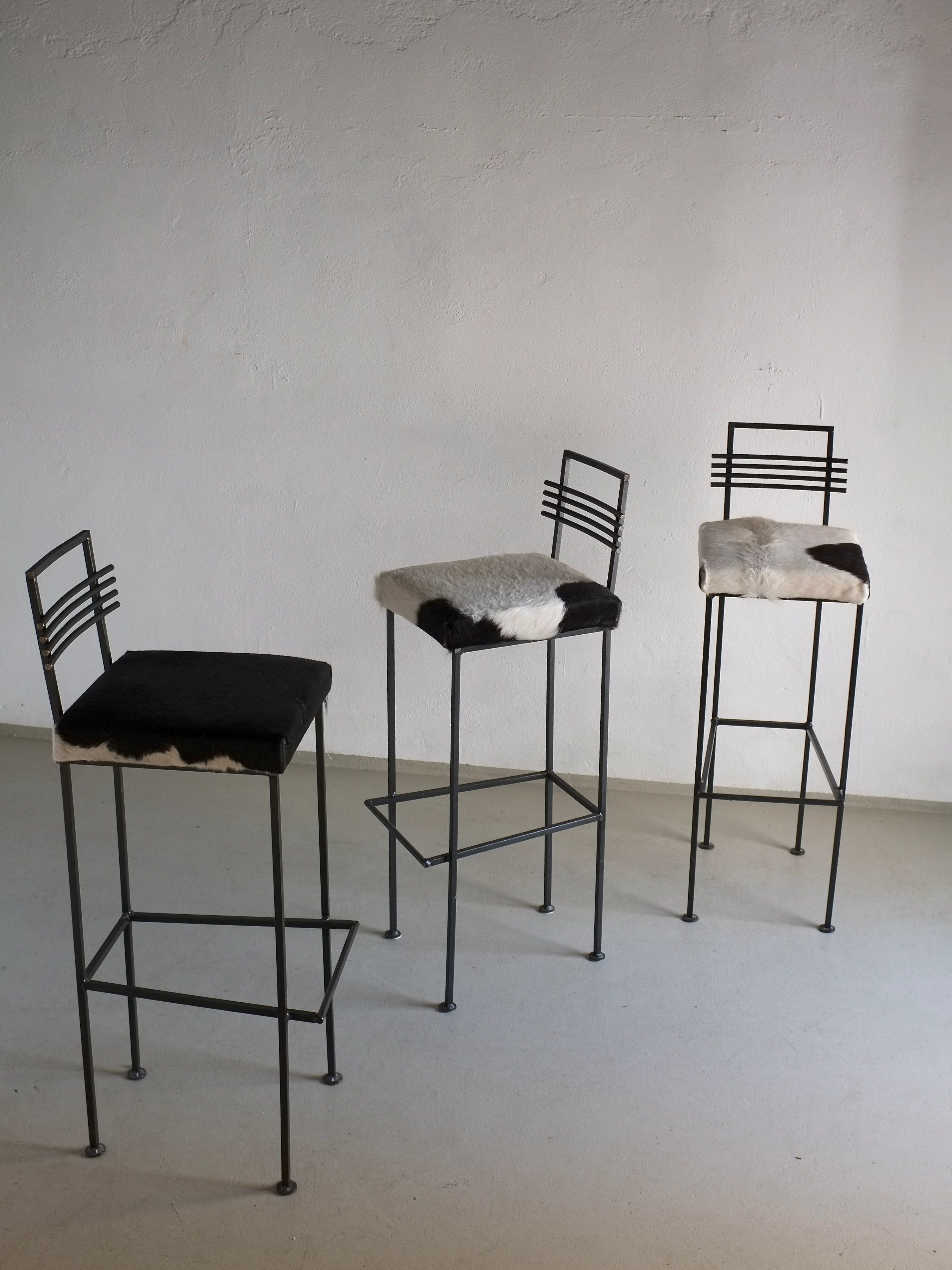 3 Wrought Iron Bar Stools by Olsson & Dam 1990s