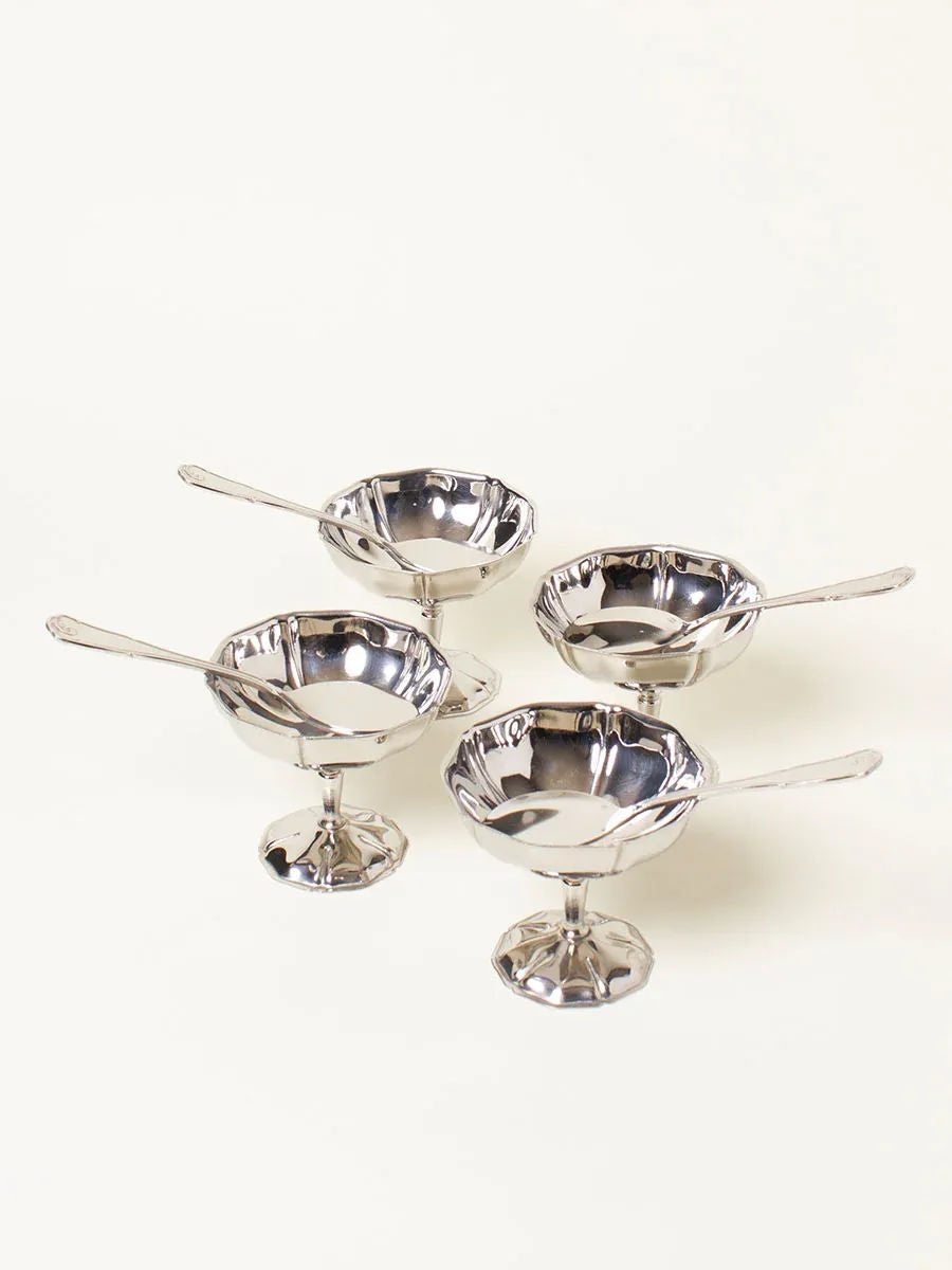 Set of 4 Silver Coupes with Spoons