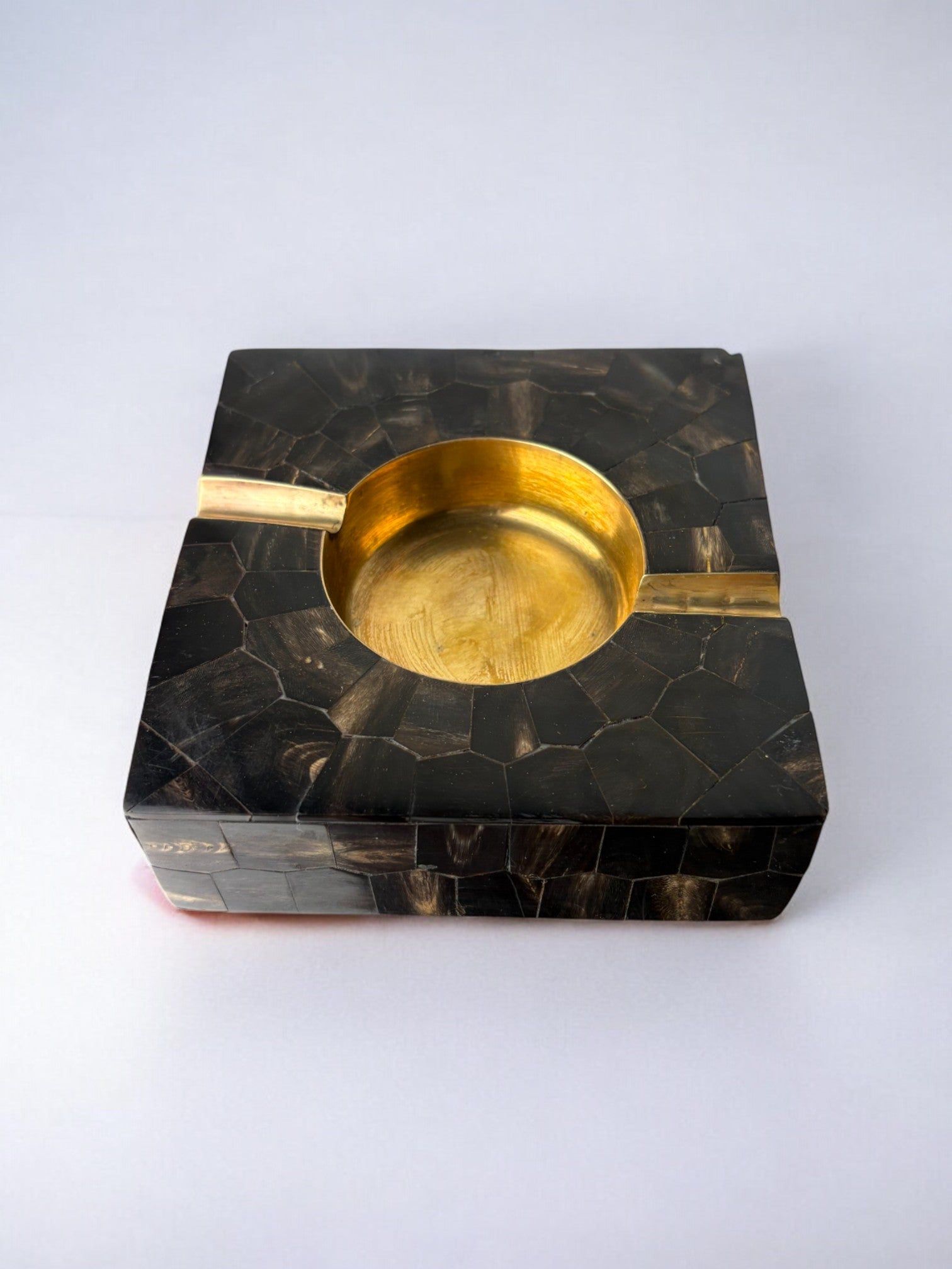 Vintage tortoiseshell brass ashtray Italy 1970s square design