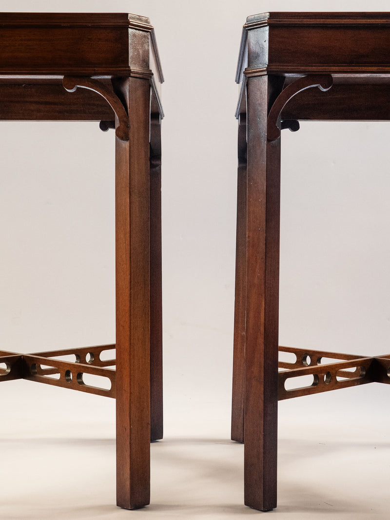 Detail view of Bevan Funnell mahogany side table legs and aprons