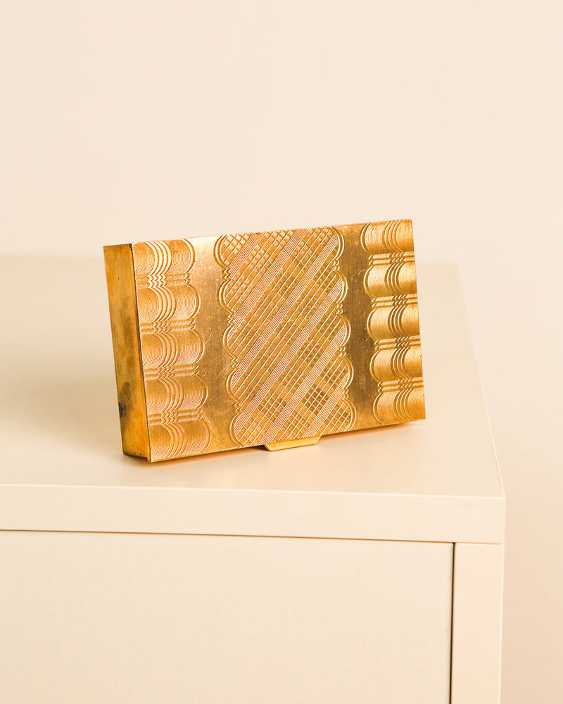 1960s Italian brass decorative box with geometric engravings
