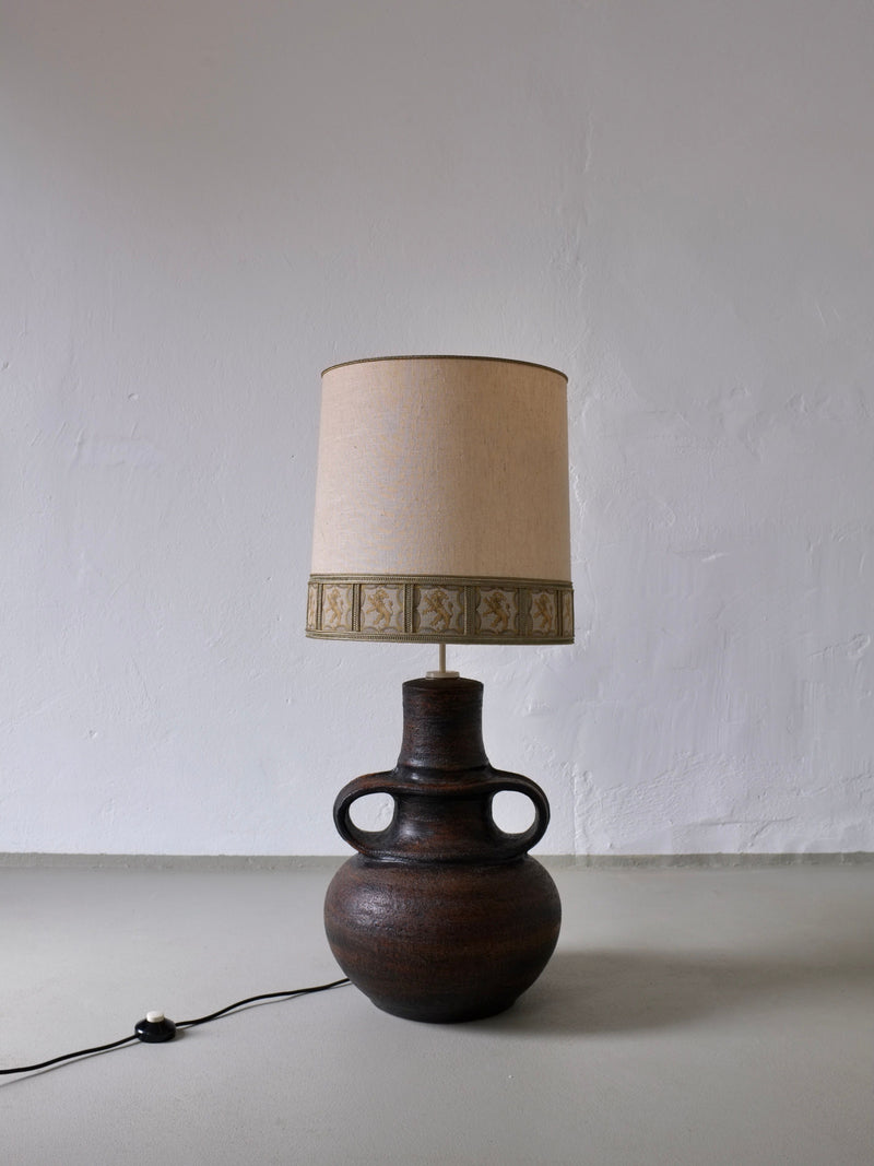 Brutalist ceramic table lamp with beige shade, Germany 1960s