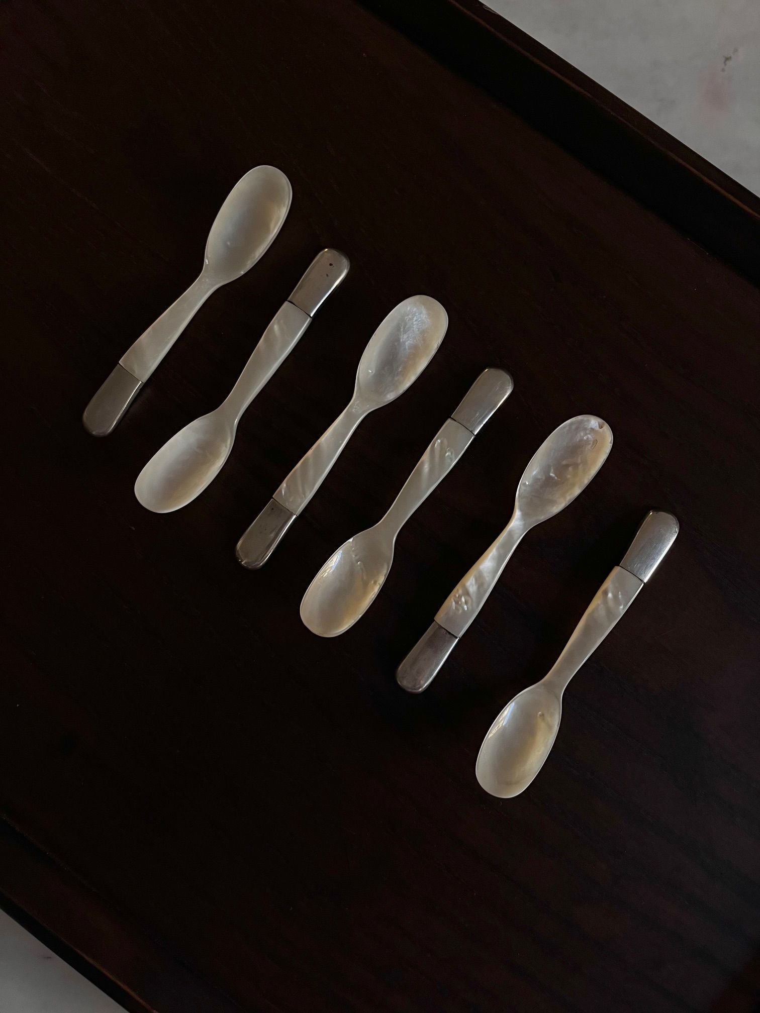 Antique Mother of Pearl Caviar Spoons with Sterling Silver Details