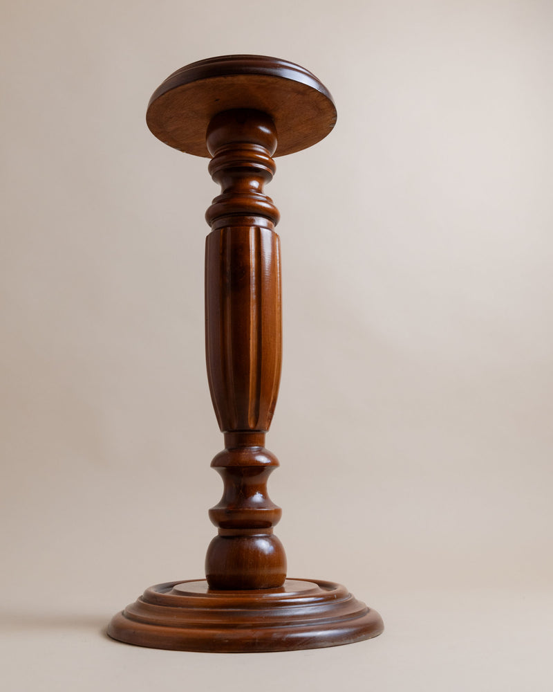 Turned wooden column stand Italy 1960s profile view