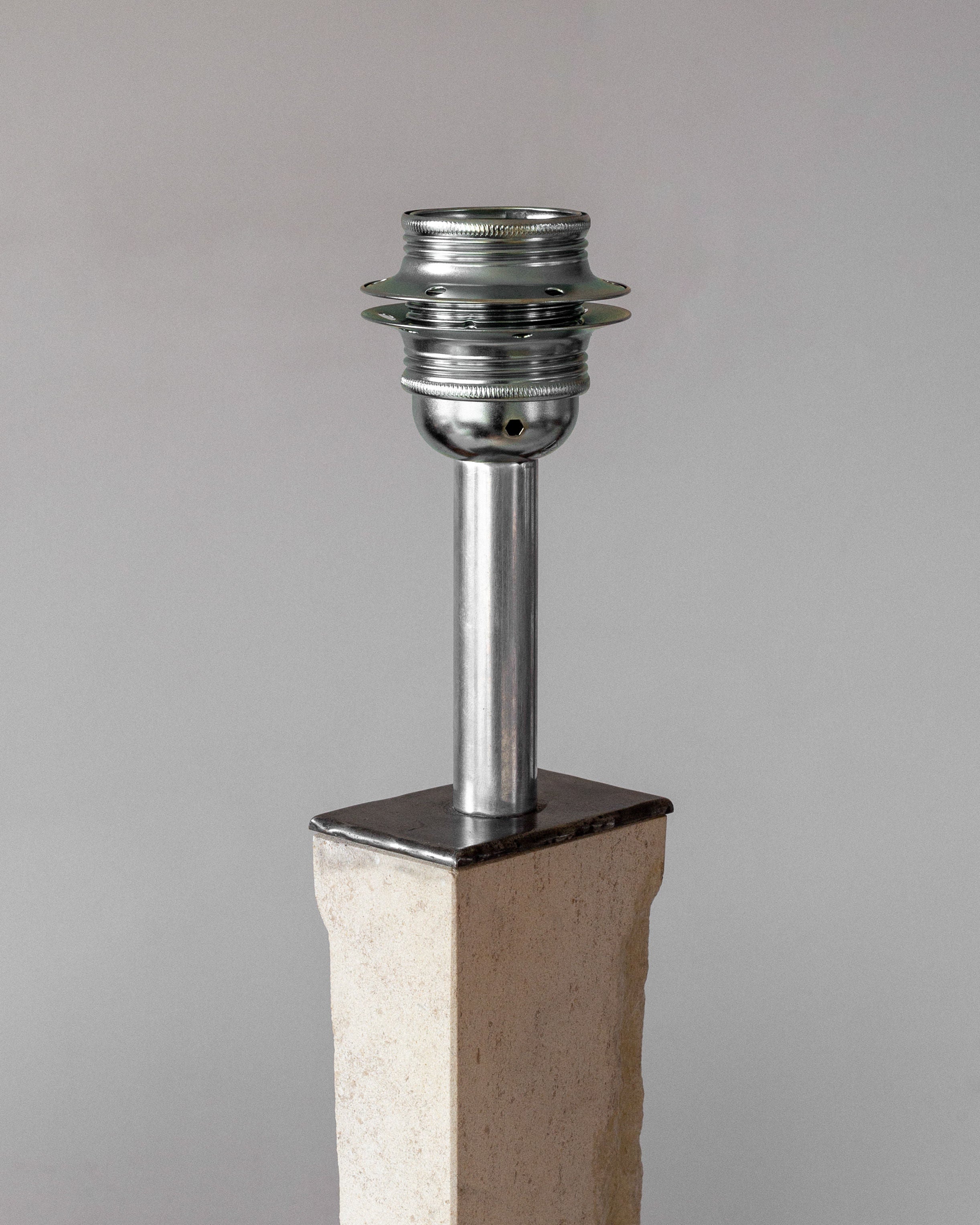 Modernist Travertine and Metal Table Lamp